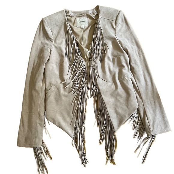 GUESS VINTAGE TAN FAUX SUEDE JACKET WITH FRINGE SIZE XS - Picture 5 of 10
